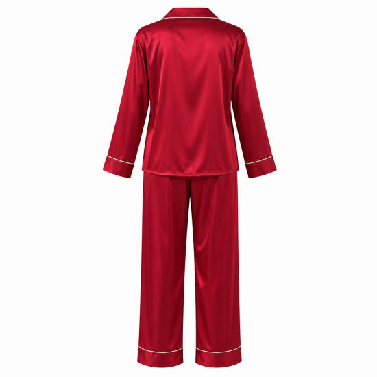 Women Silk Satins Pajamas Set,Christmas Long Sleeve Sleepwear Pants Set