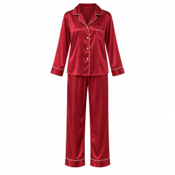 Women Silk Satins Pajamas Set,Christmas Long Sleeve Sleepwear Pants Set