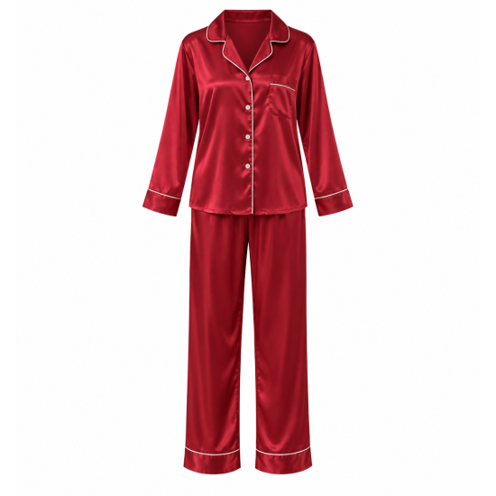 Women Silk Satins Pajamas Set,Christmas Long Sleeve Sleepwear Pants Set